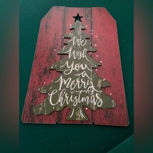 Festive Red and Green Christmas Tree Sign